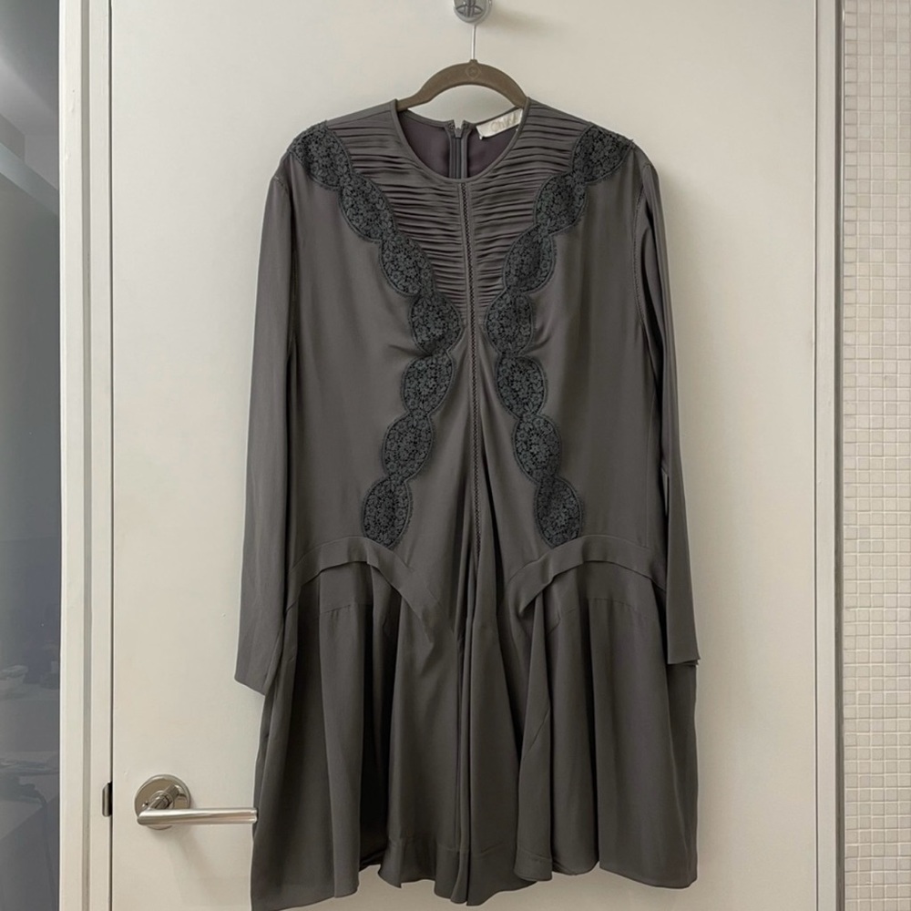 Chloé Gray Silk Dress with Lace